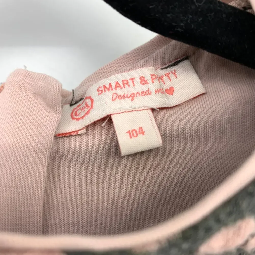 C&A Smart & Pretty Fit & Flare Dress Girls Size 104 US 4T Gray Pink Polka Dot